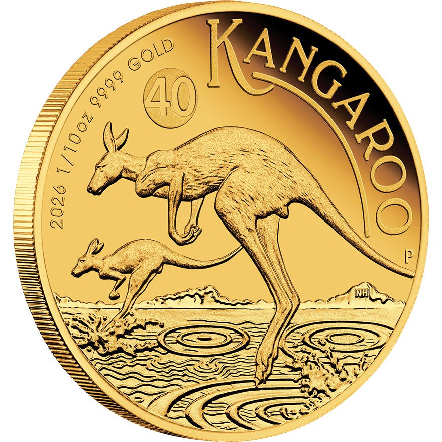 Side view of Gold Kangaroo 1/10 oz Proof 2026