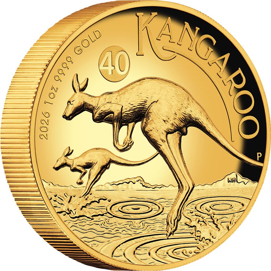 Side view of Gold Kangaroo 1 oz Proof High Relief 2026