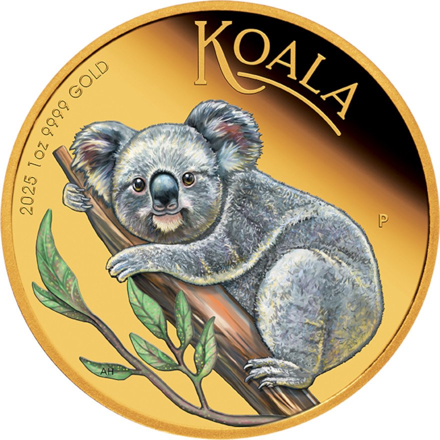 Front of Gold Koala 1 oz PF - coloured 2025