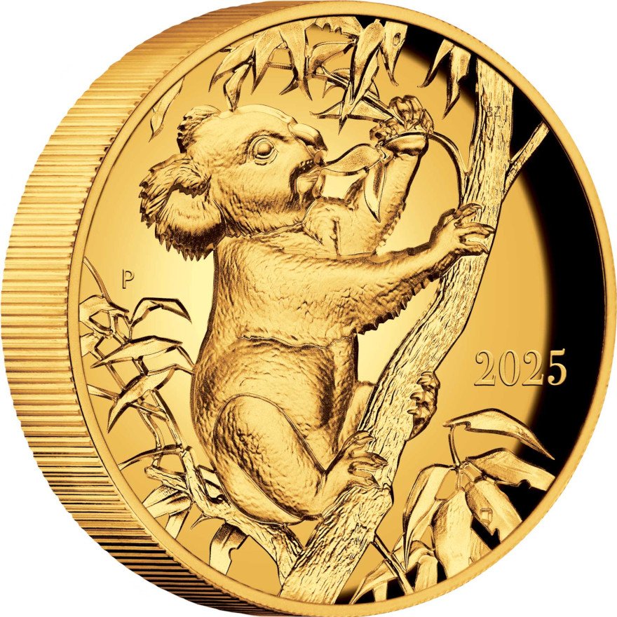 Side view of the Gold Koala - special edition - 1 oz proof - Ultra High Relief 2025