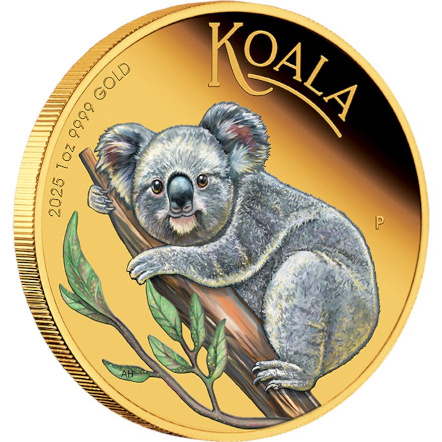 Side view of Gold Koala 1 oz PF - coloured 2025