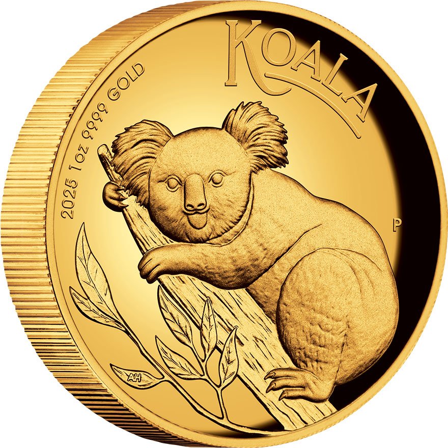Side view of the Gold Koala 1 oz Proof- High Relief 2025