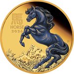 Gold Lunar III Pferd 1 oz PP - coloriert 2026 Front of Gold Lunar colored horse 1 oz - Proof 2026