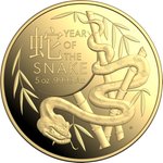 Front of the Gold Lunar Snake 5 oz PF - RAM 2025
