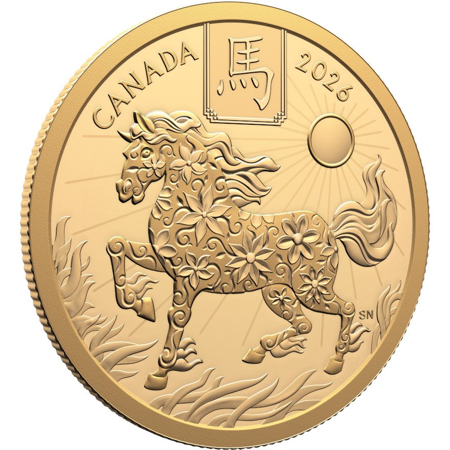 Side view of Gold Lunar Horse 15 g Proof - Royal Canadian Mint 2026