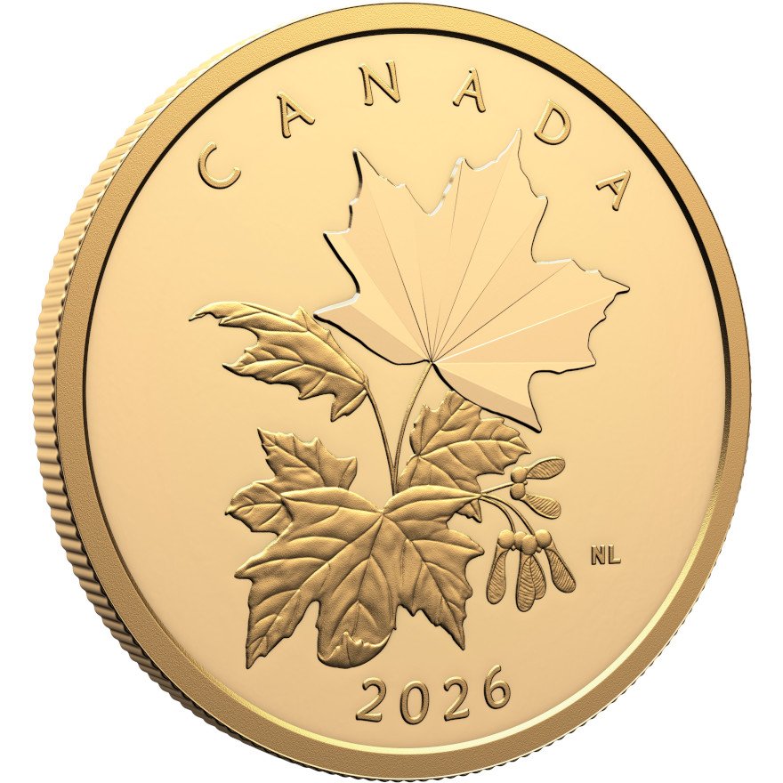 side view of the Gold Multifaceted Maple Leaf 1 oz PF - 2026
