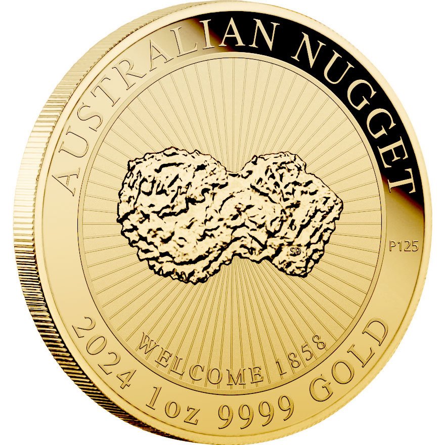 Side view of the Gold Australian Nugget 1 oz - Welcome 2024