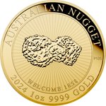 Front of the Gold Australian Nugget 1 oz - Welcome 2024