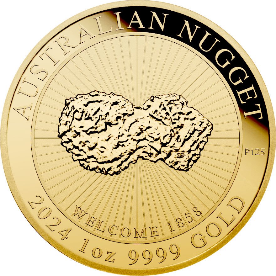 Front of the Gold Australian Nugget 1 oz - Welcome 2024