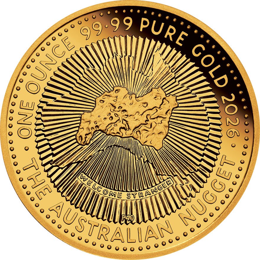 Front of Gold Australian Nugget 1 oz PF - 40th Anniversary - 2026