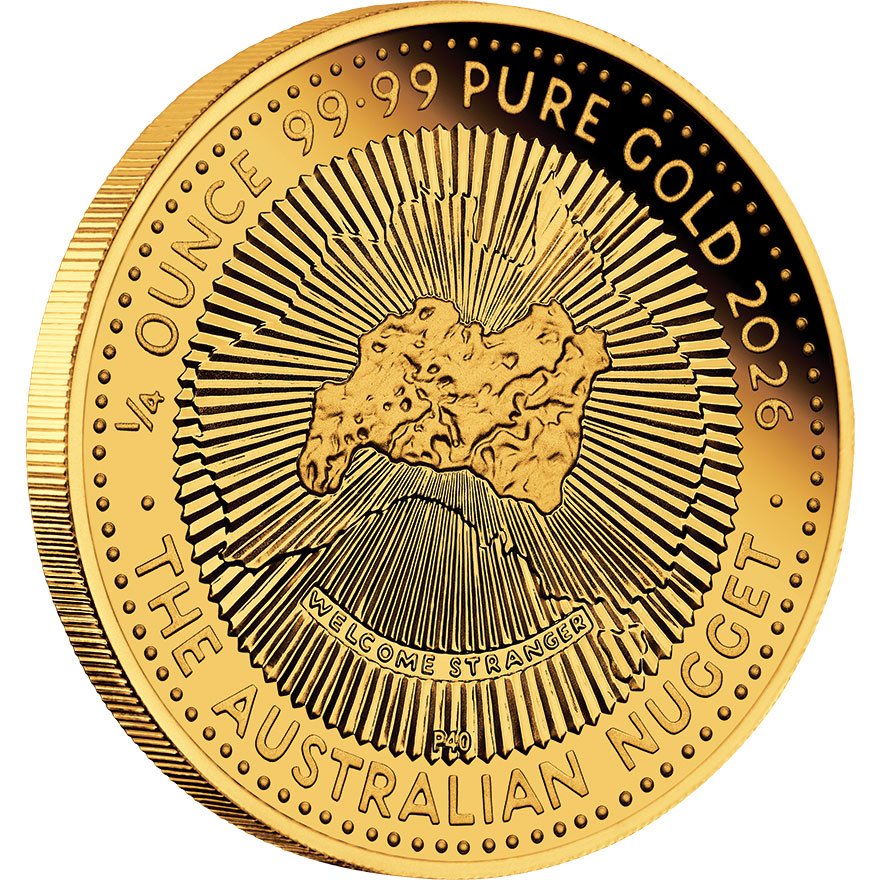 Side view of Gold Australian Nugget 1/4 oz PF - 40th Anniversary - 2026
