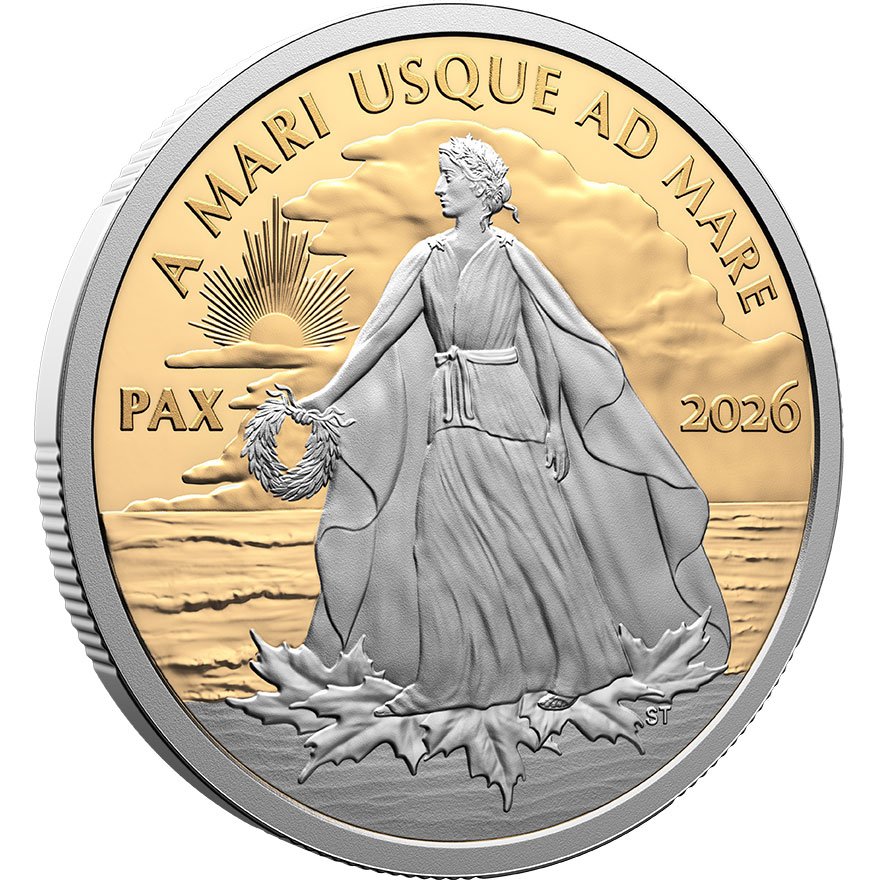 Side view of Gold Peace Dollar 1 oz Proof - 2026