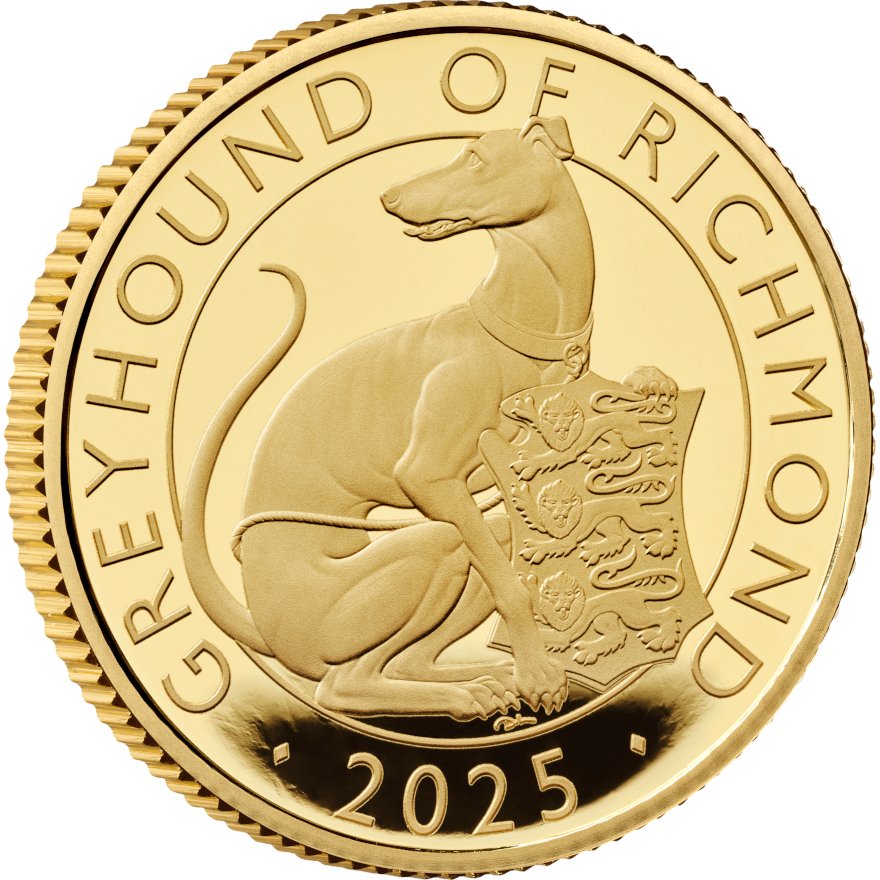 View 2: Gold Greyhound of Richmond 2 oz PP - Royal Tudor Beasts 2025