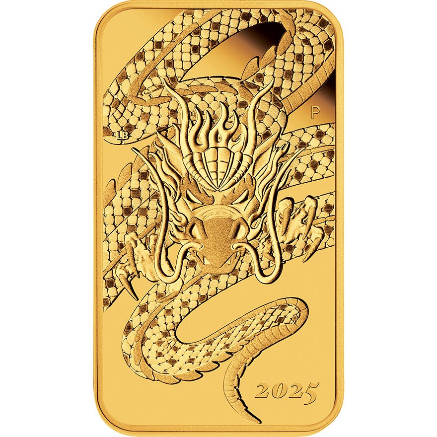 Front of the Gold Dragon Rectangle 1 oz Proof - 2025