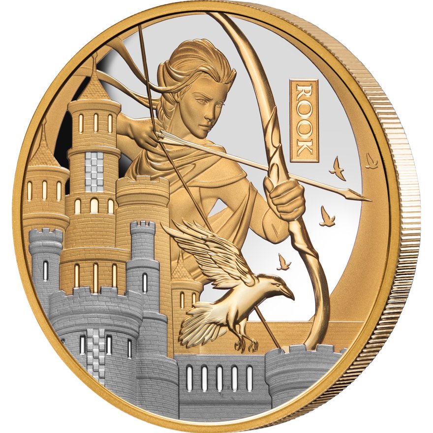 Side view of Gold Chess Tower 1 oz Proof – Platinum-Plated 2026