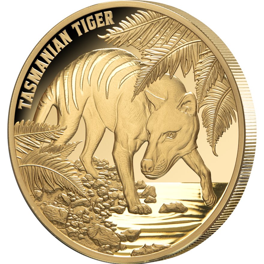 Side view of Tasmanian Tiger 1 oz Proof 2026