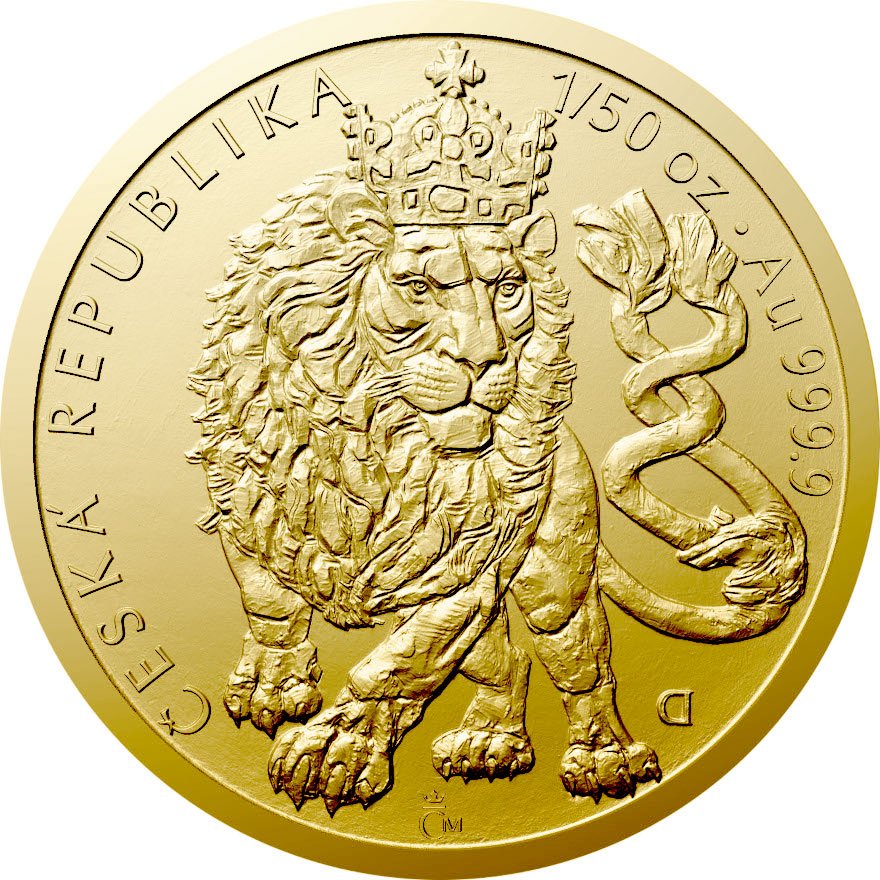 Front of Gold Czech Lion 1/50 oz 2026