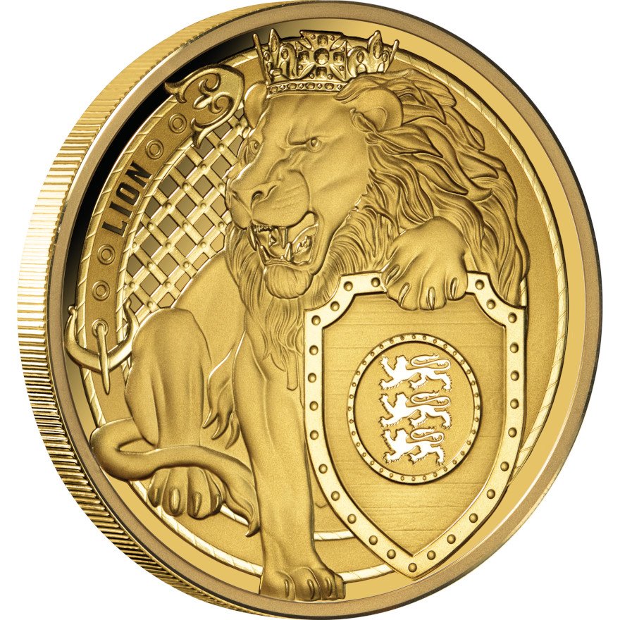 Side view of the Gold Lion 1 oz Proof - Heraldic Beasts 2025