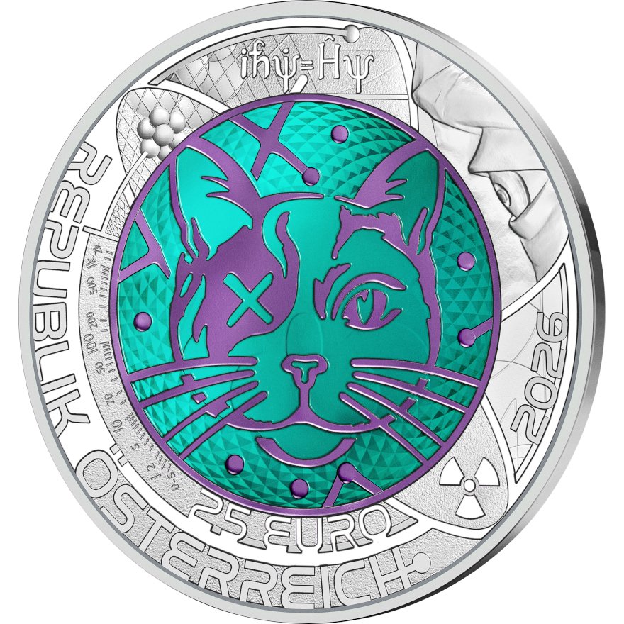 Side view of Silver Niob Coin "Quantum Physics" 25 EUR HGH AUT – 2026