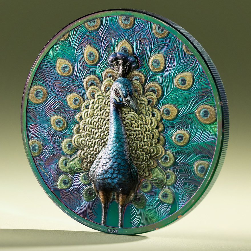 Moodshot of Silver Spectrum Peacock 1 oz PF - Prisma Plating 2025