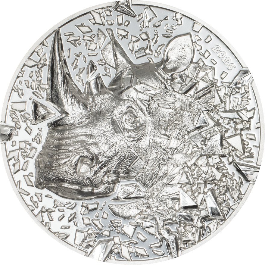 Front of Silver Burst Rhino 3 oz PF - Ultra High Relief