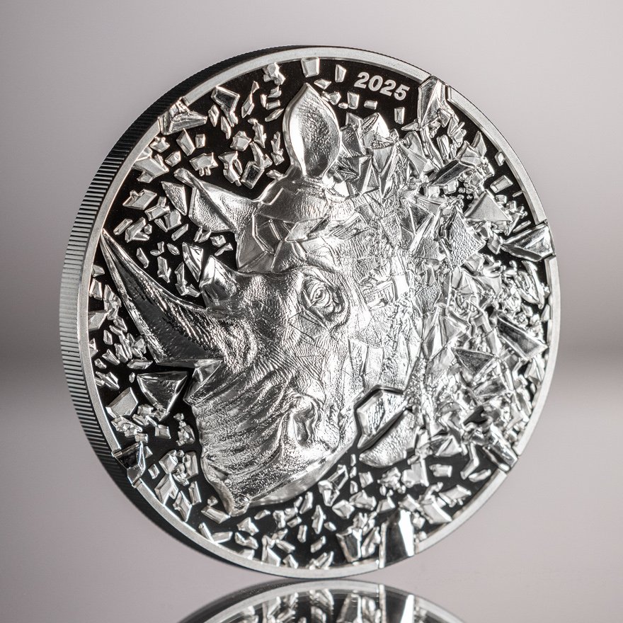 Moodshot of Silver Burst Rhino 3 oz PF - Ultra High Relief