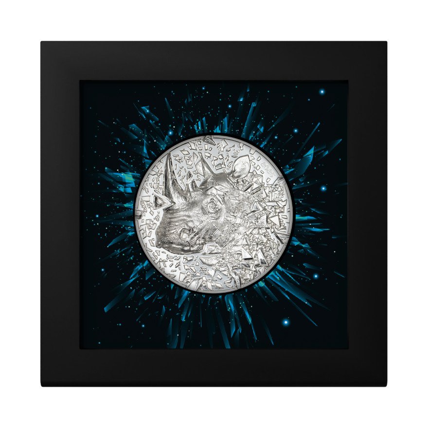 Coin case of the Silver Burst Rhino 3 oz PF - Ultra High Relief