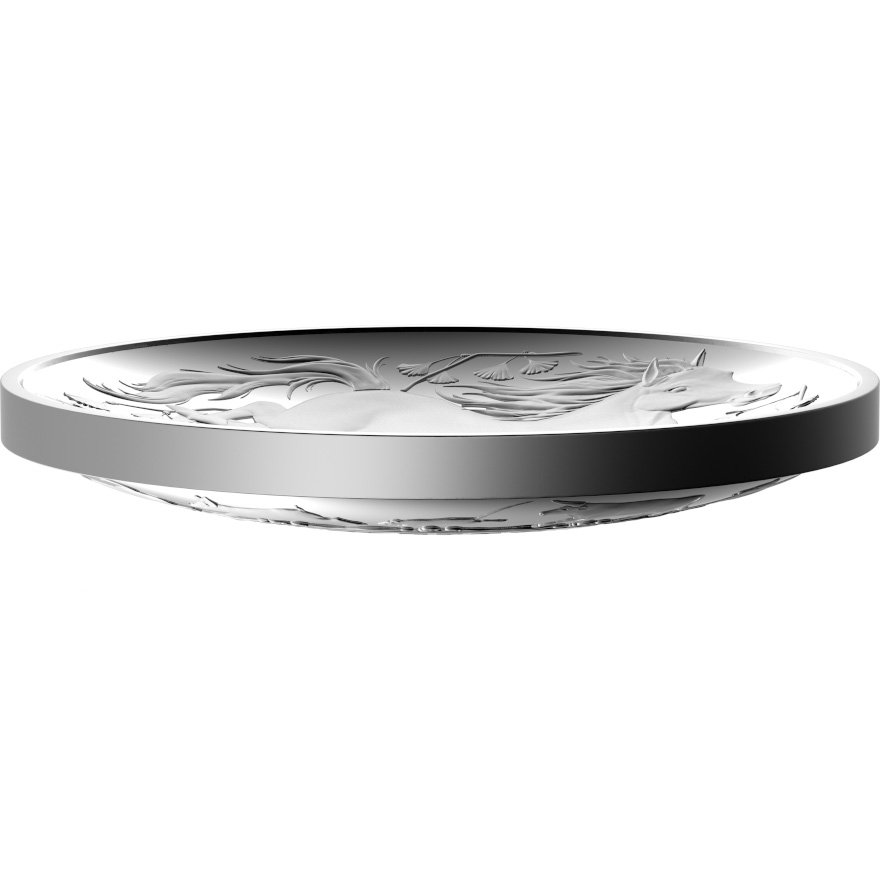 Side view of the Silver Lunar Horse 1 oz PF domed coin - RAM 2026