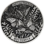 Front of Silver Butterfly 2000 g High Relief – Antique Finish 2025