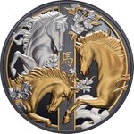 Silber Jahr des Pferdes - 5 oz Black Proof - Teilvergoldet 2026  Front of the Silver Lunar Horse – 5 oz BF – 2026