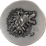 Front of the silver lion 1 oz Antik Finish - High Relief 2025