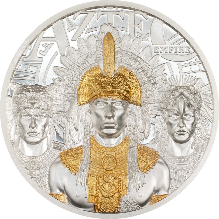 View 1: Silber Aztecs Empire 3 oz PP - Ultra High Relief 2025