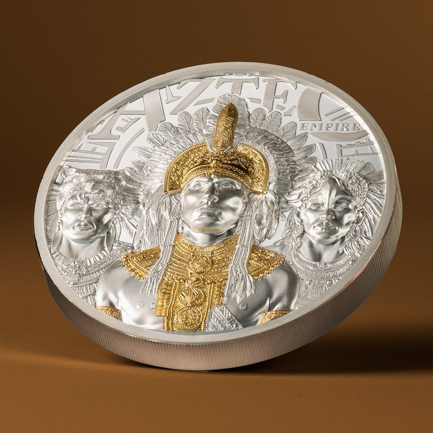 View 3: Silber Aztecs Empire 3 oz PP - Ultra High Relief 2025