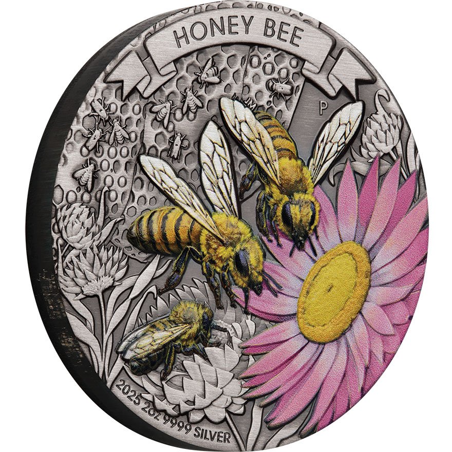 Side view of the Silver Honey Bee 2 oz - Antik Finish 2025