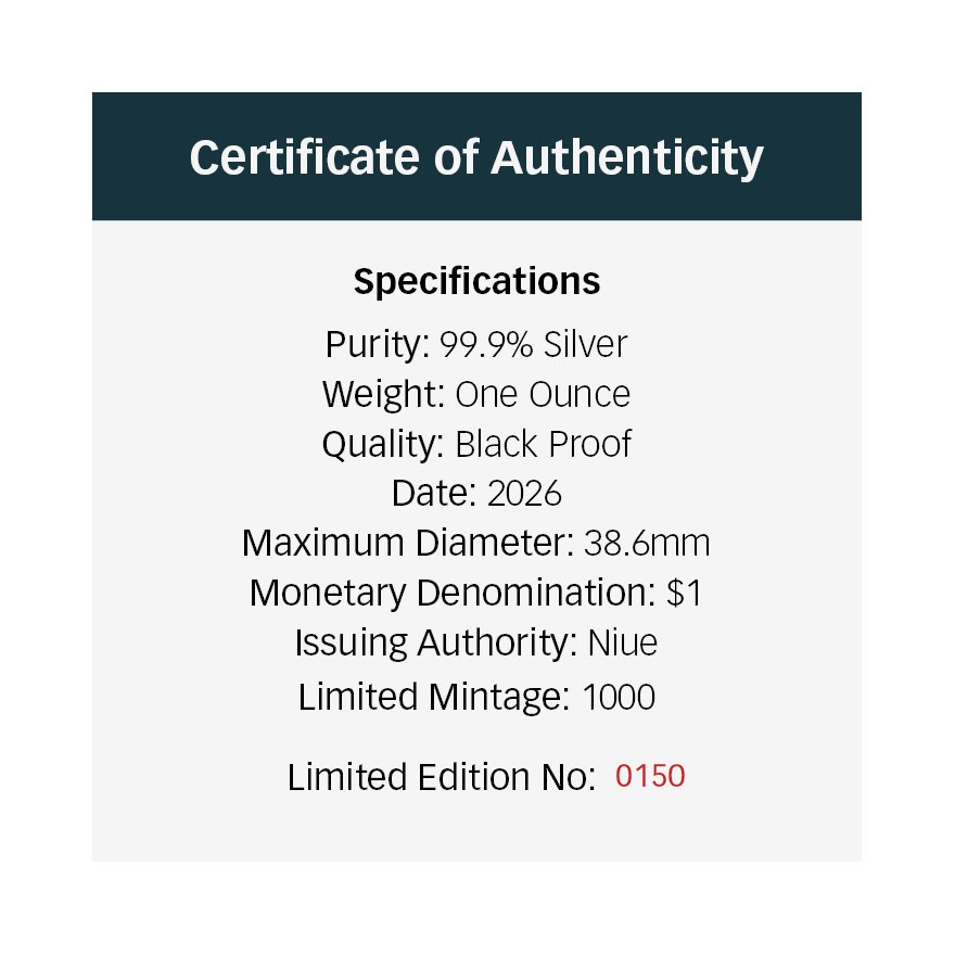 COA of Silver Greater Bilby 1 oz Proof - 2026