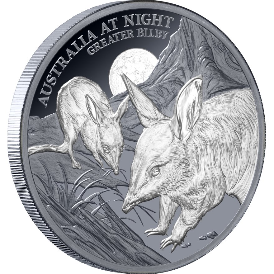 Side view of Silver Greater Bilby 1 oz Proof - 2026