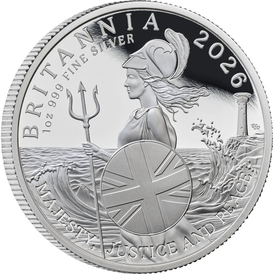 Side view of Silver Britannia Proof 1 oz - 2026