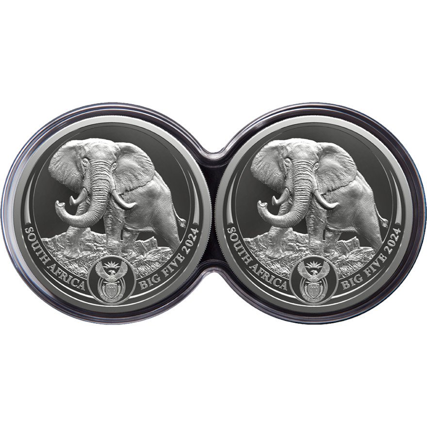 View 1: Silber Elefant Big Five Serie III - 2 x 1 oz PP-Set Doppelkapsel