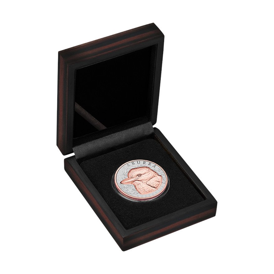 Silber Kookaburra 1 oz Roségold-Veredelung - Super Incused 2025 in the original coin case