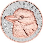 Front of the Silber Kookaburra 1 oz Roségold-Veredelung - Super Incused 2025