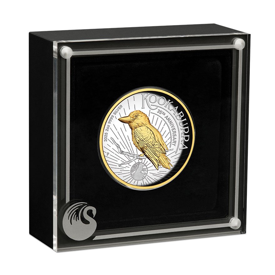 Silber Kookaburra 2 oz Proof - High Relief 2025 in the original coin case