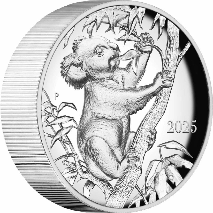 Side view of the Silver Koala - Special Edition - 10 oz PP - Ultra High Relief 2025