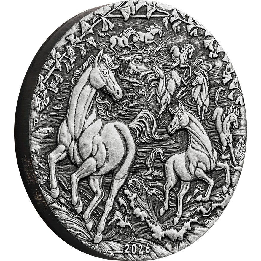 Side view of Silver Lunar III Horse 2 oz - AF 2026