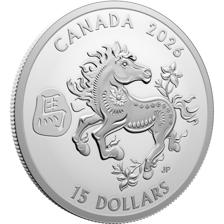 Side view of Silver Lunar Horse 1 oz Proof - Royal Canadian Mint 2026