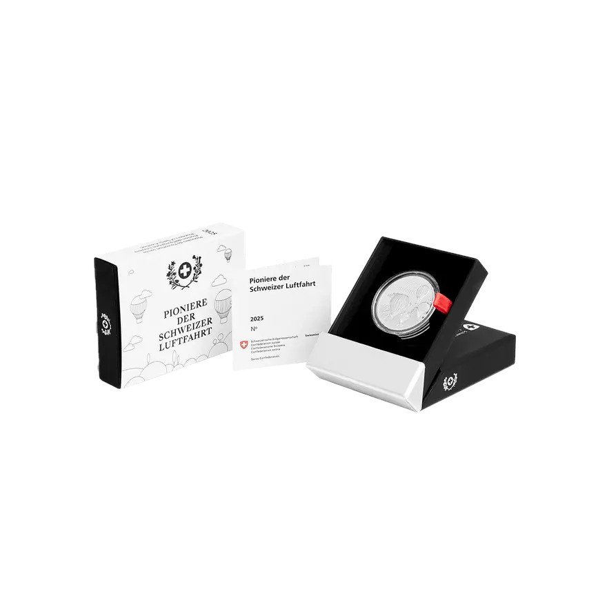 Silver “Pioneers of Swiss Aviation” 20 g Proof – 2025 in original coin case
