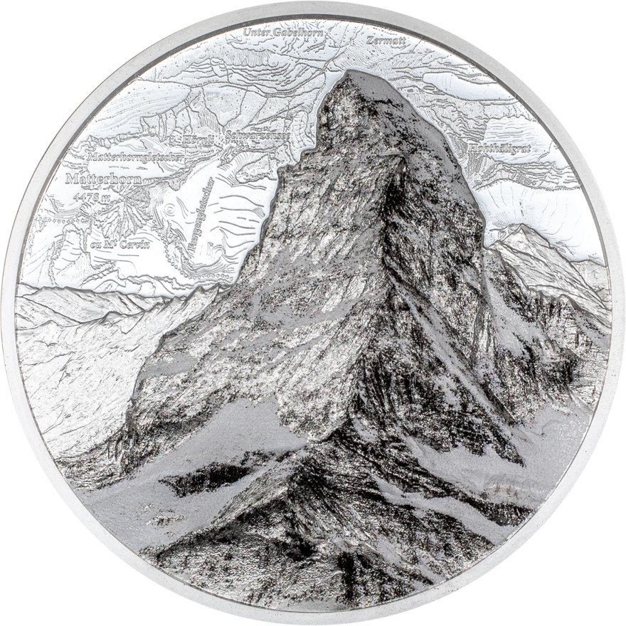 Front of the Silver Matterhorn 1 oz PP - Ultra High Relief 2025