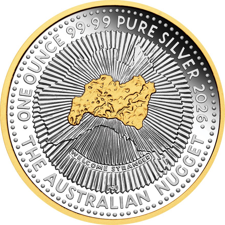 Front of Silver Australian Nugget 1 oz PF - 40th Anniversary - 2026