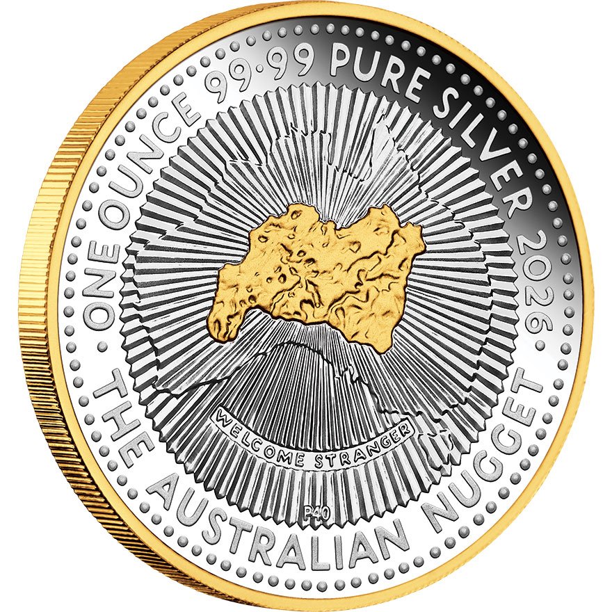 Side view of Silver Australian Nugget 1 oz PF - 40th Anniversary - 2026
