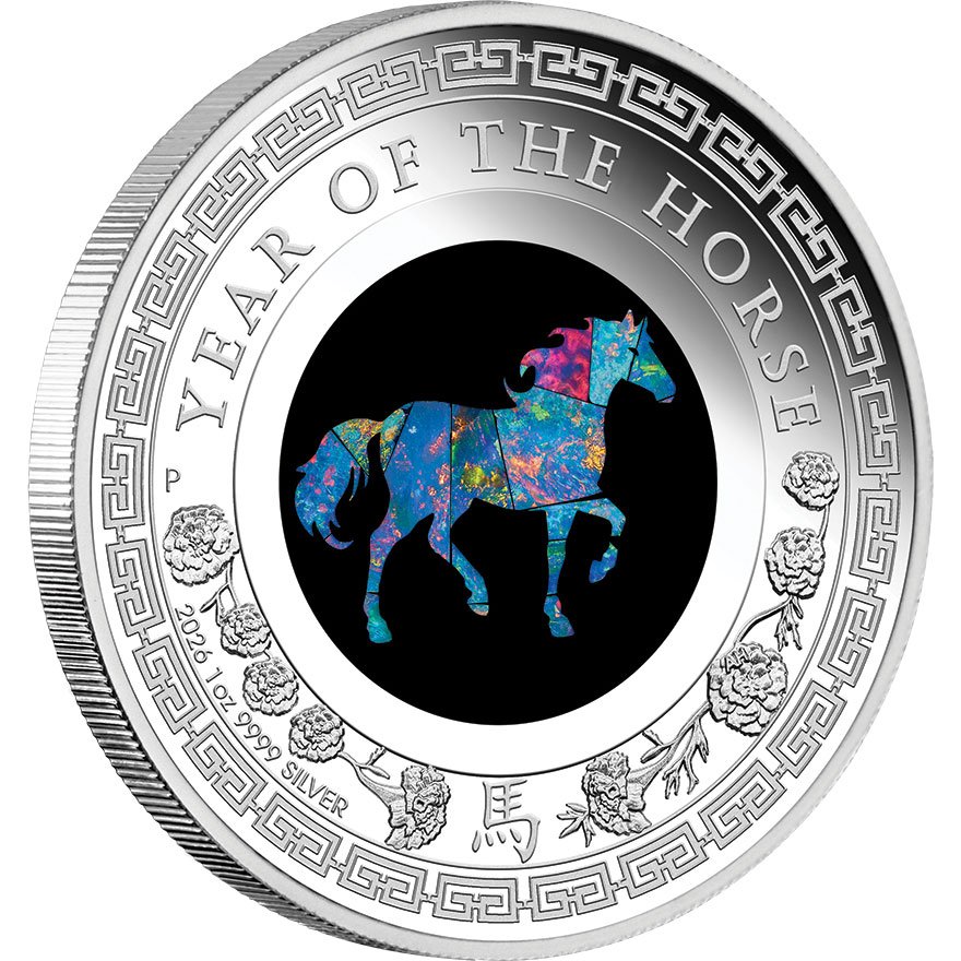 Side view of Silver Opal Horse 2026 1 oz