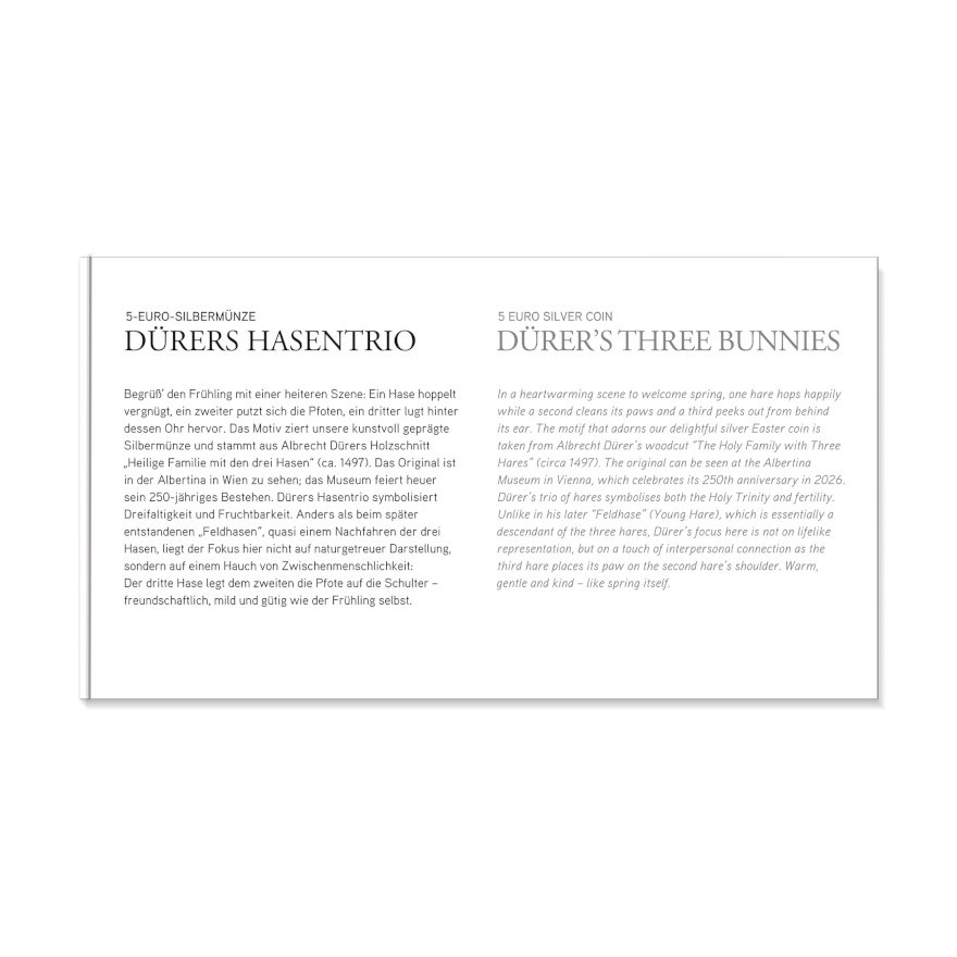 Booklet of Silver Easter coin “Dürer’s Trio of Rabbits” 5 EUR HGH AUT – 2026